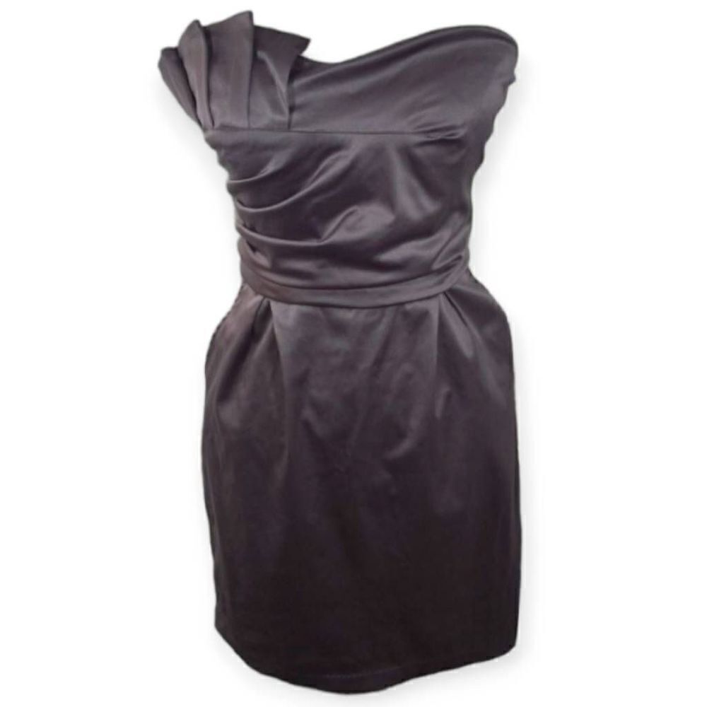 POMPOUS GIRLY PURPLE/GRAY STRAPLESS SATIN DRESS SZ.11 EUC.